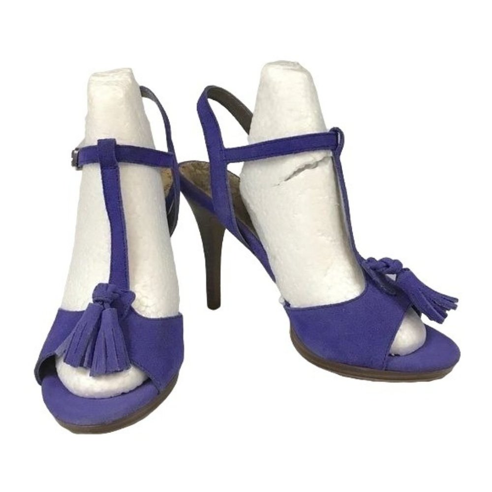 LOFT 5.5 suede tassels-strap heels blue